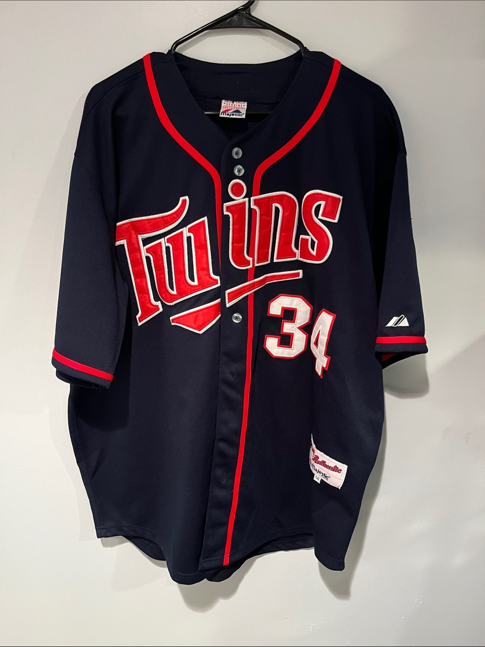 Majestic Navy and Red Twins Baseball Jersey #34 Kirby Puckett